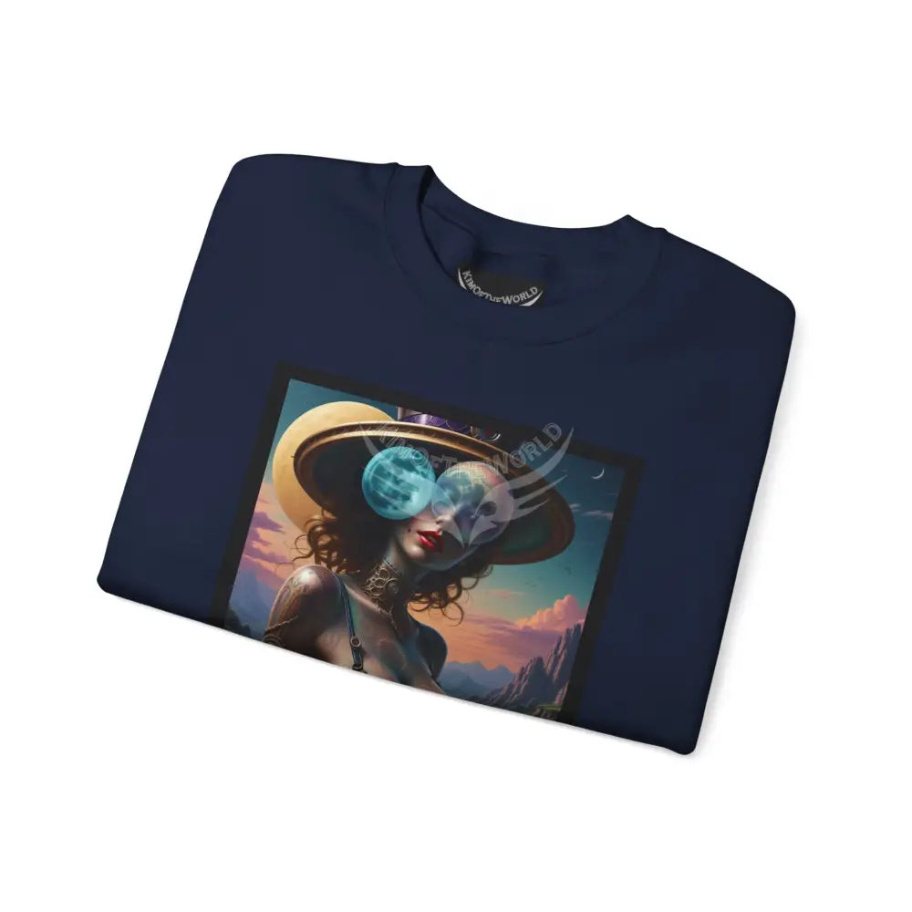 Giant Surreal Empowered Strange Moon Lady Fantasy Signature Design Sweatshirt — Tall Giantess Fetish Art Crewneck