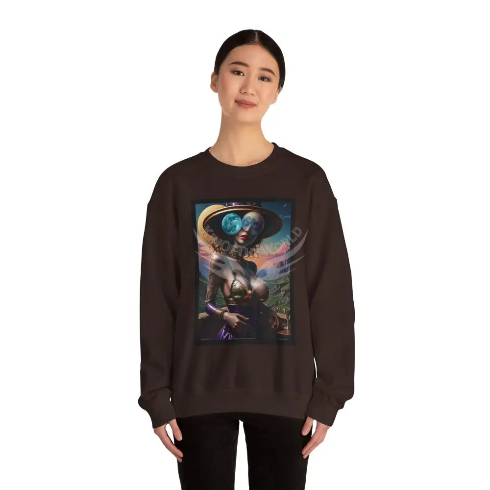 Giant Surreal Empowered Strange Moon Lady Fantasy Signature Design Sweatshirt — Tall Giantess Fetish Art Crewneck