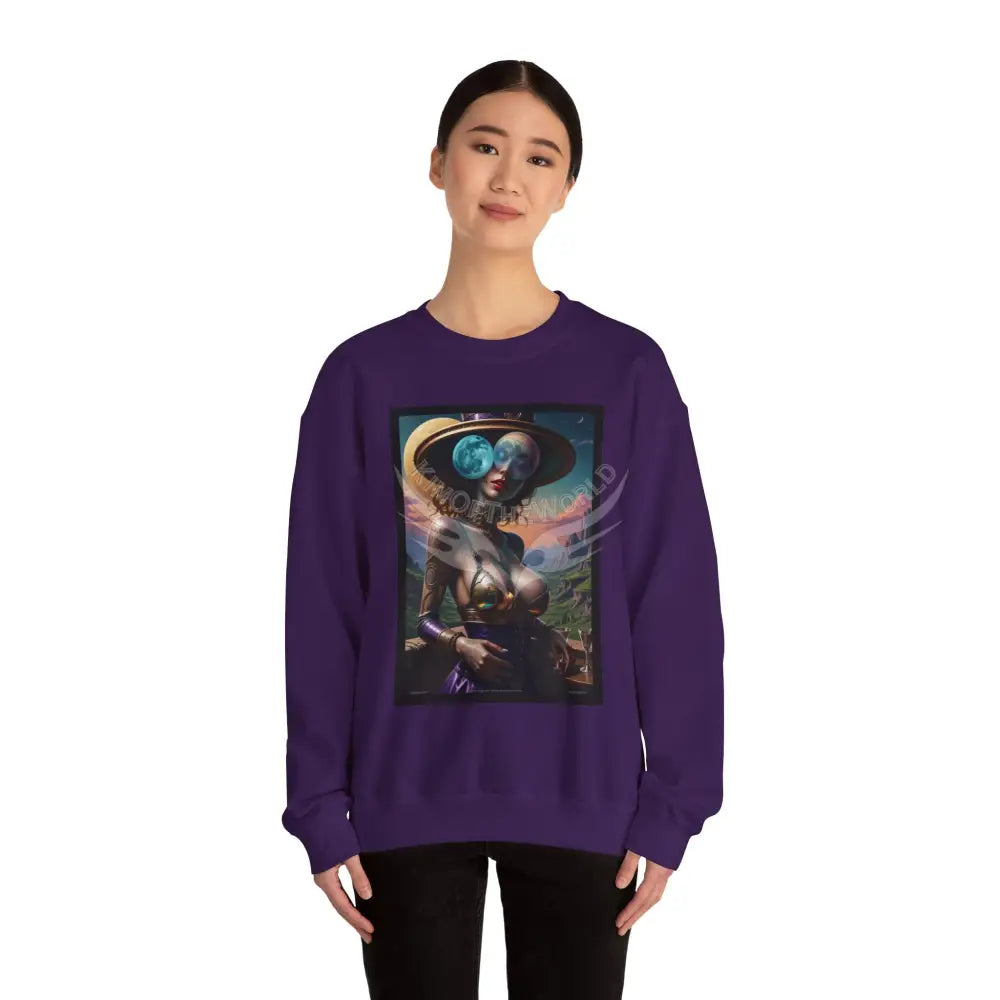 Giant Surreal Empowered Strange Moon Lady Fantasy Signature Design Sweatshirt — Tall Giantess Fetish Art Crewneck
