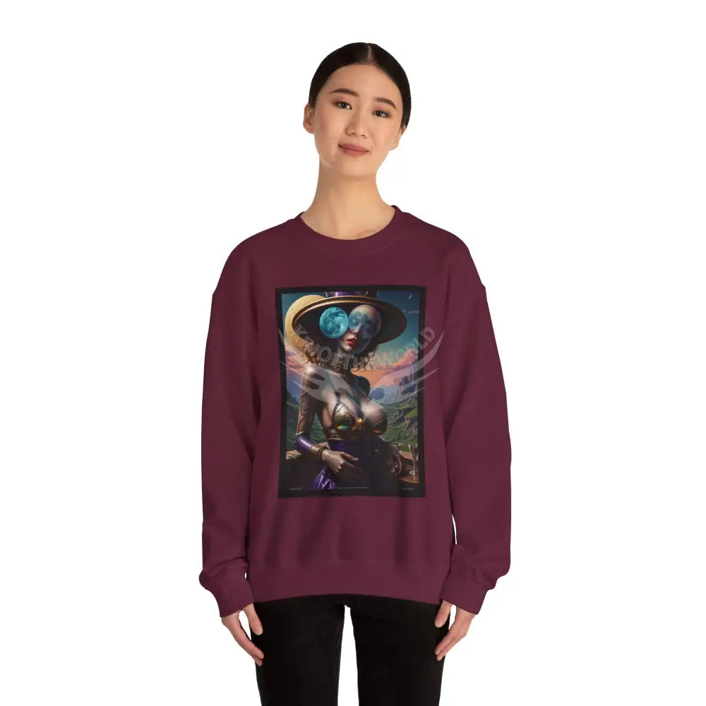 Giant Surreal Empowered Strange Moon Lady Fantasy Signature Design Sweatshirt — Tall Giantess Fetish Art Crewneck