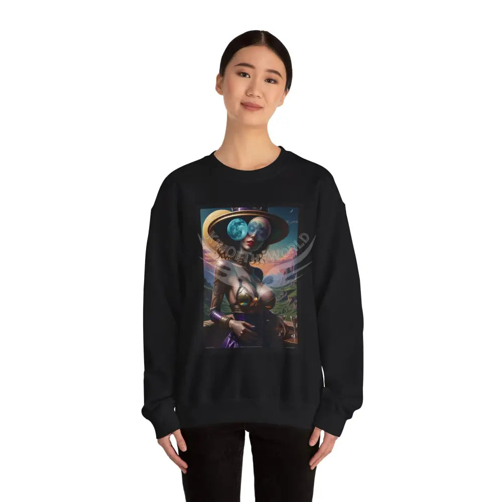 Giant Surreal Empowered Strange Moon Lady Fantasy Signature Design Sweatshirt — Tall Giantess Fetish Art Crewneck