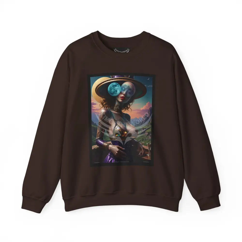 Giant Surreal Empowered Strange Moon Lady Fantasy Signature Design Sweatshirt — Tall Giantess Fetish Art Crewneck Dark