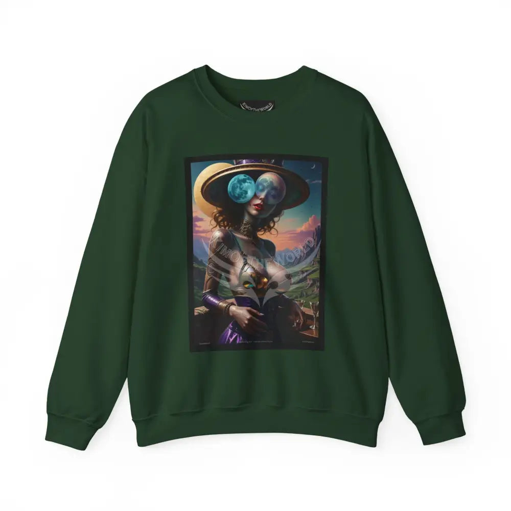 Giant Surreal Empowered Strange Moon Lady Fantasy Signature Design Sweatshirt — Tall Giantess Fetish Art Crewneck