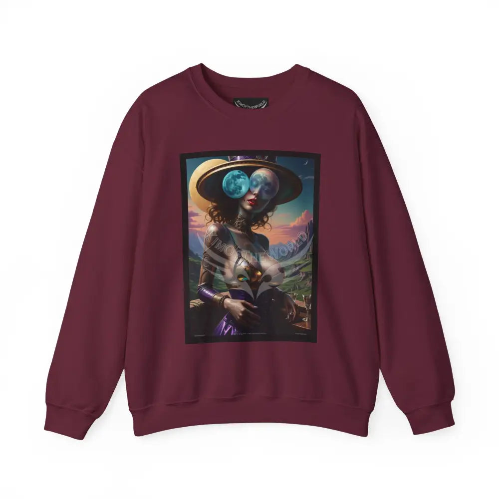 Giant Surreal Empowered Strange Moon Lady Fantasy Signature Design Sweatshirt — Tall Giantess Fetish Art Crewneck