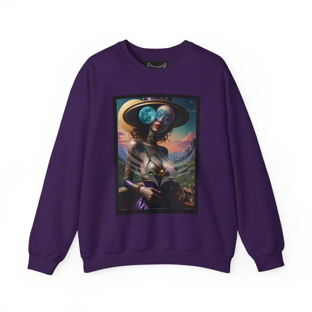Giant Surreal Empowered Strange Moon Lady Fantasy Signature Design Sweatshirt — Tall Giantess Fetish Art Crewneck