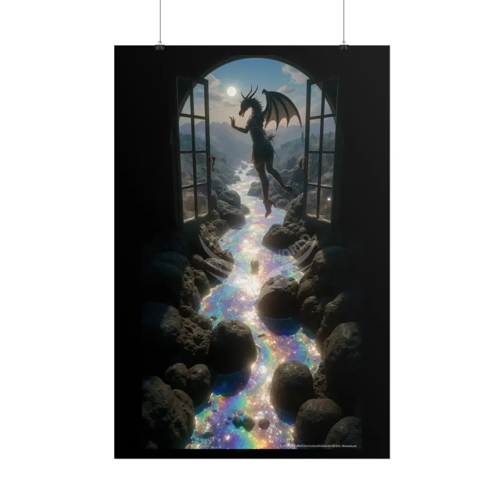 Giant Surreal Fantasy Dragon Lady Portal Poster — Dreamscape Ruins Rolled Art Print Poster