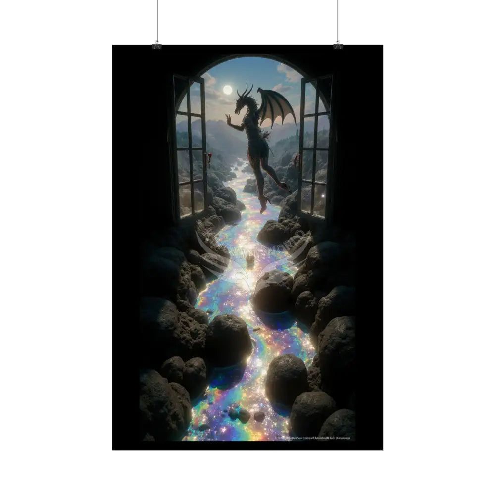 Giant Surreal Fantasy Dragon Lady Portal Poster — Dreamscape Ruins Rolled Art Print Poster