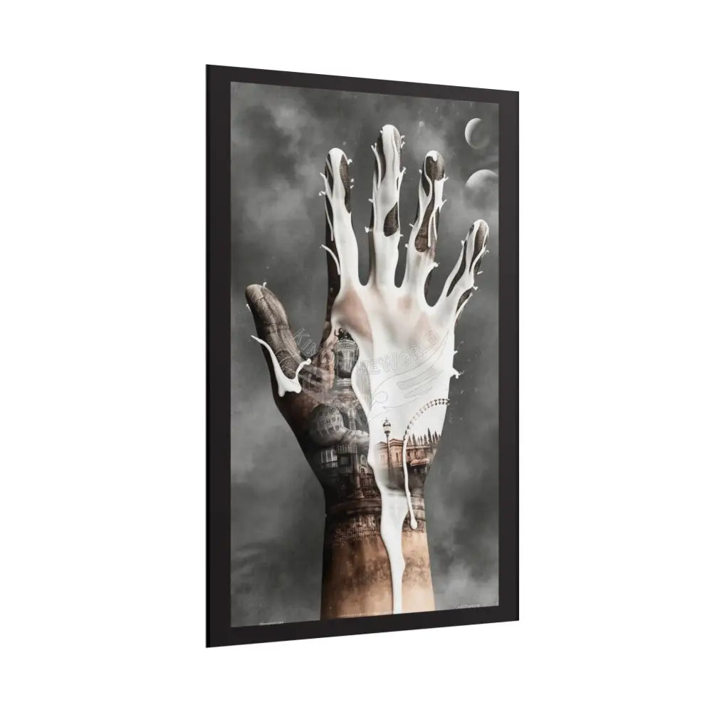 Giant Trippy Painted Hand Surreal Worlds Art Poster — Multilevel Dimensional High Heel Shoe Print Poster