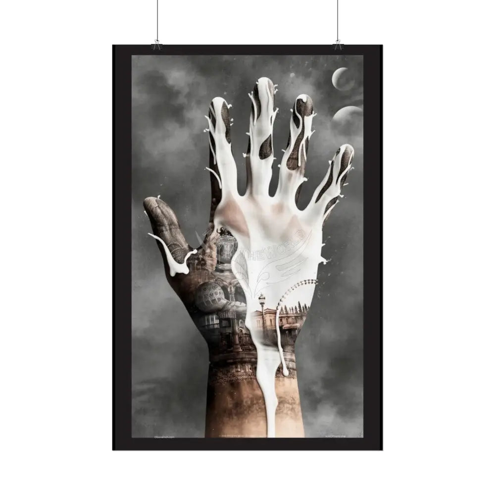 Giant Trippy Painted Hand Surreal Worlds Art Poster — Multilevel Dimensional High Heel Shoe Print Poster