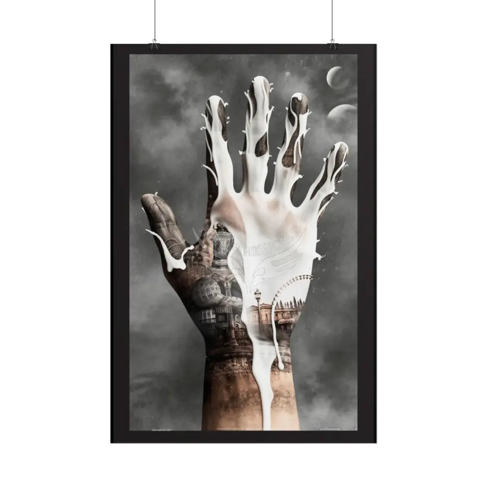 Giant Trippy Painted Hand Surreal Worlds Art Poster — Multilevel Dimensional High Heel Shoe Print Poster