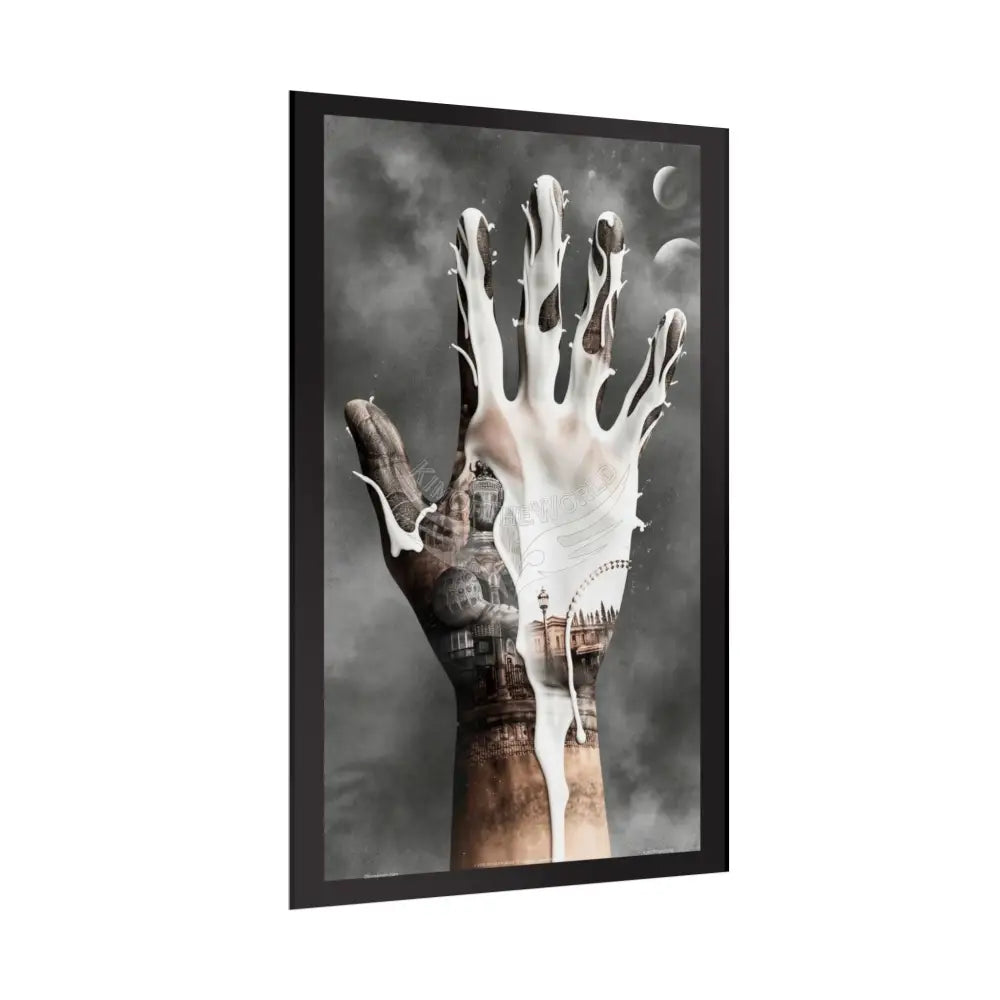 Giant Trippy Painted Hand Surreal Worlds Art Poster — Multilevel Dimensional High Heel Shoe Print Poster