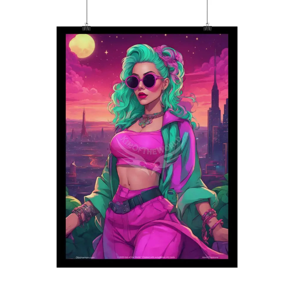 Giant Vaporwave Woman Empowered Girl Pink Lady Women Art Prints (Bold Female Characters)— Rolled Poster Set Poster