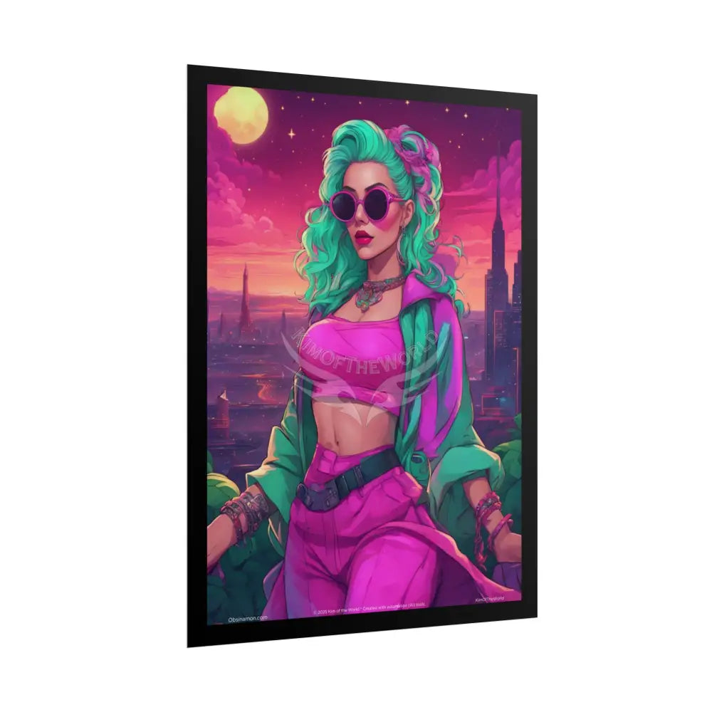 Giant Vaporwave Woman Empowered Girl Pink Lady Women Art Prints (Bold Female Characters)— Rolled Poster Set Poster