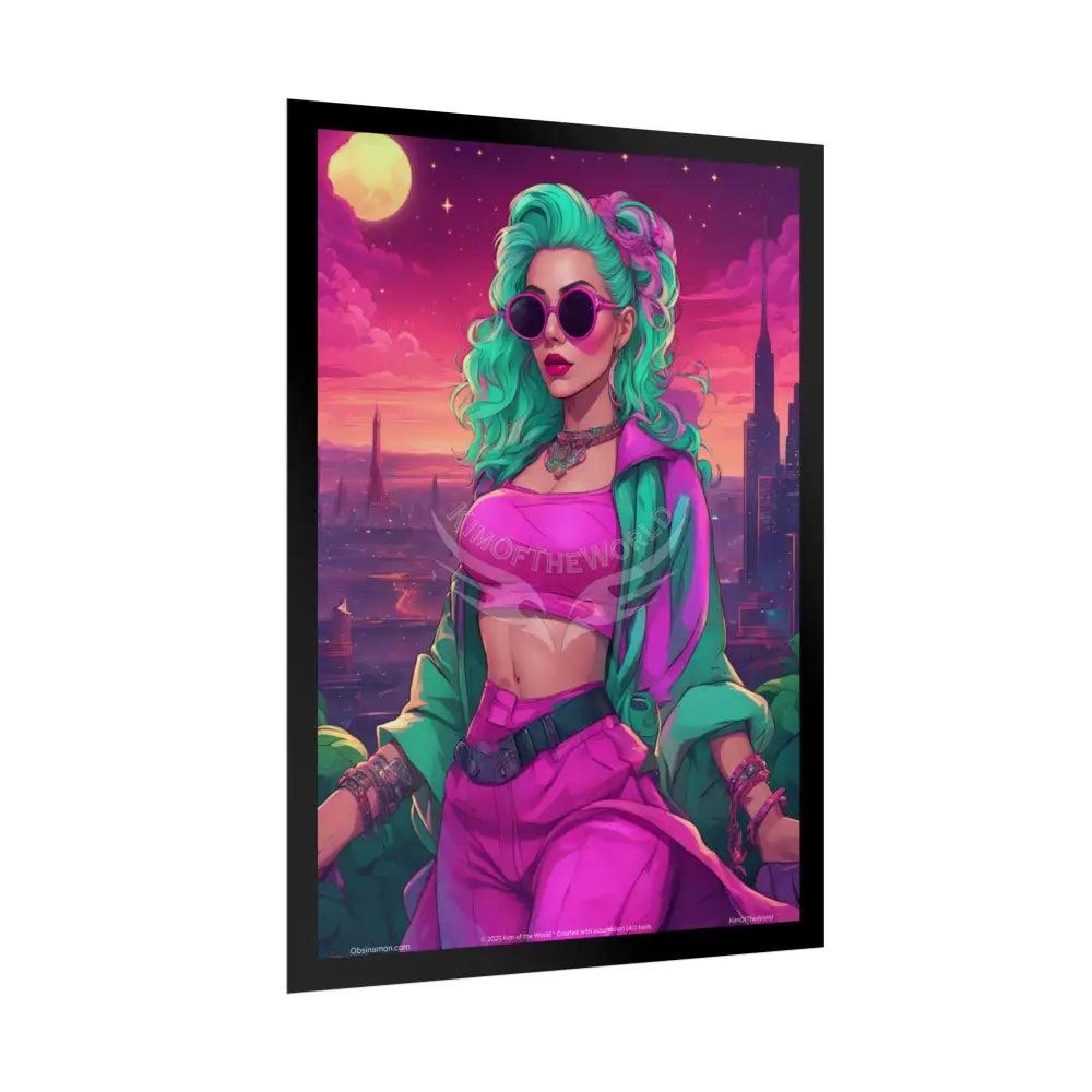 Giant Vaporwave Woman Empowered Girl Pink Lady Women Art Prints (Bold Female Characters)— Rolled Poster Set Poster