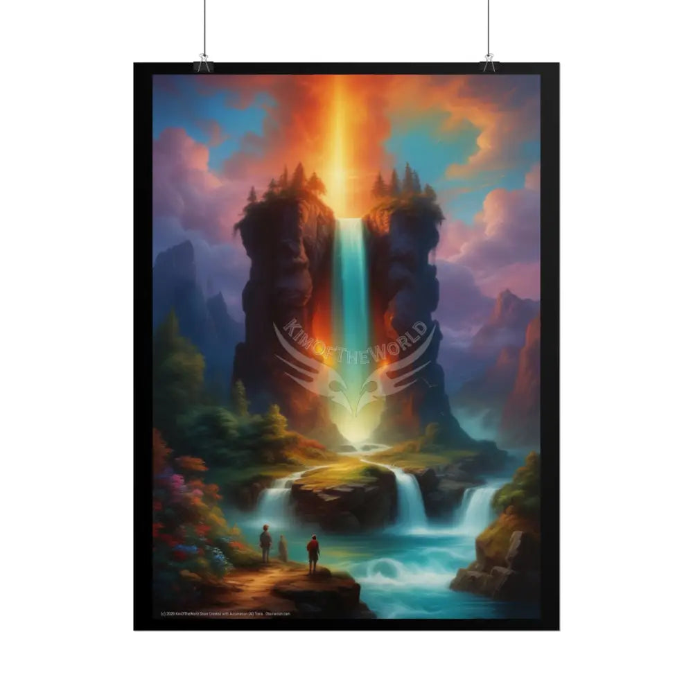Giant Waterfalls Poster — Surreal Rapids with Light Elements Poster