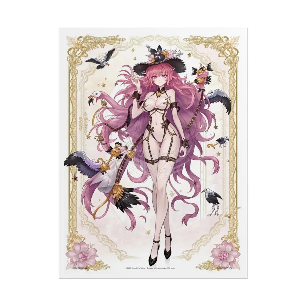 Giantess Anime Girl Sexy Skimpy Fashion Fun Fetish Poster — Lingerie Stiletto Pink Hair Art Print 18″ x 24″ (Vertical)