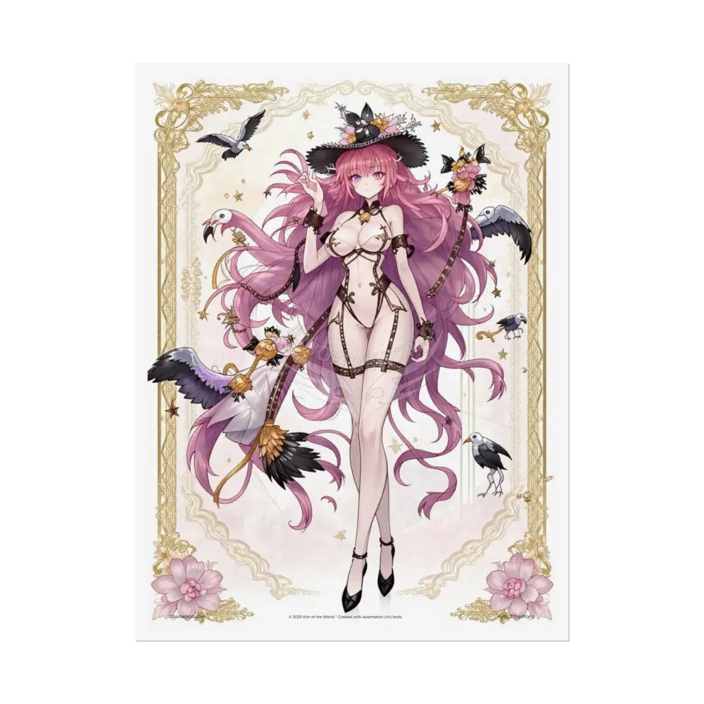 Giantess Anime Girl Sexy Skimpy Fashion Fun Fetish Poster — Lingerie Stiletto Pink Hair Art Print 18″ x 24″ (Vertical)