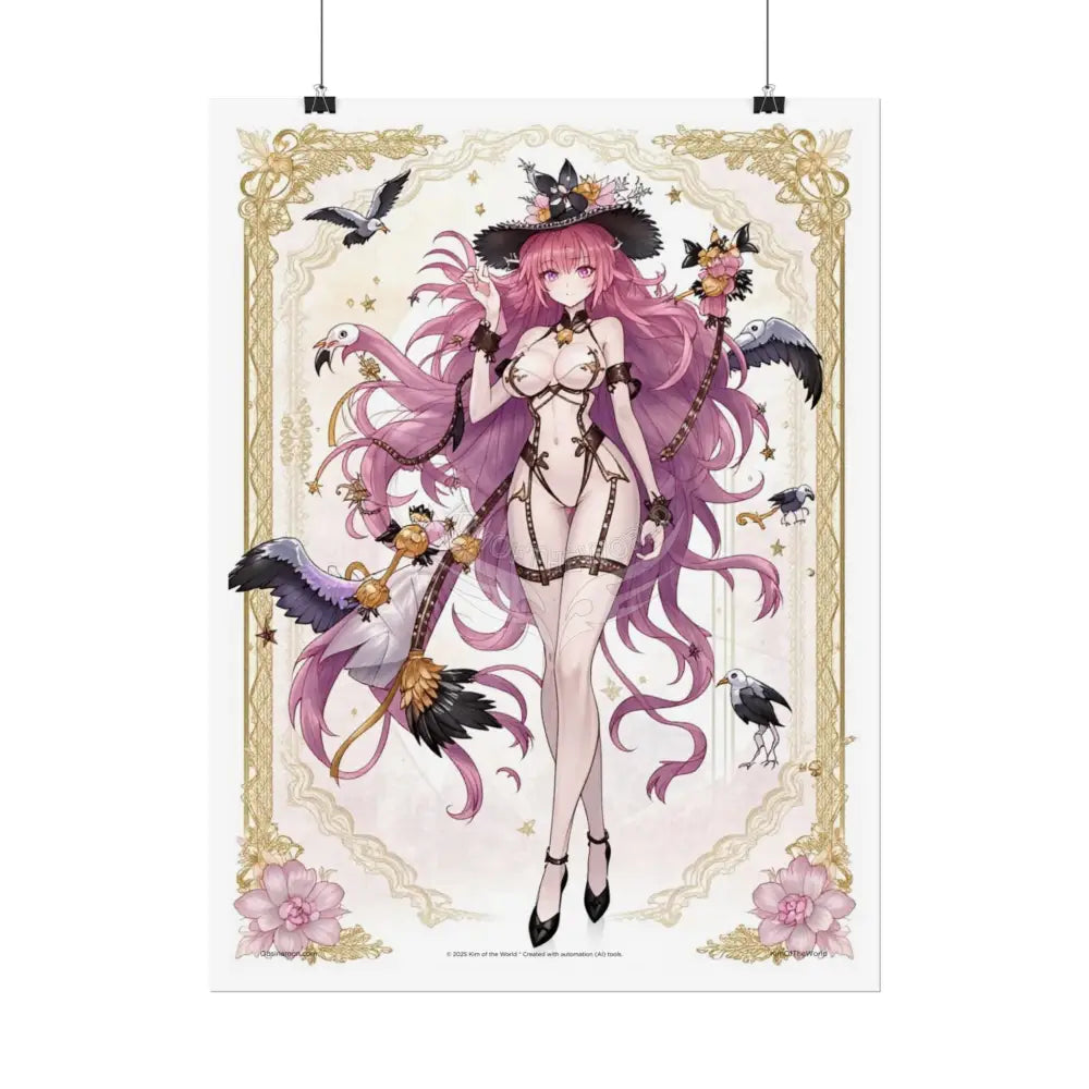 Giantess Anime Girl Sexy Skimpy Fashion Fun Fetish Poster — Lingerie Stiletto Pink Hair Art Print Poster