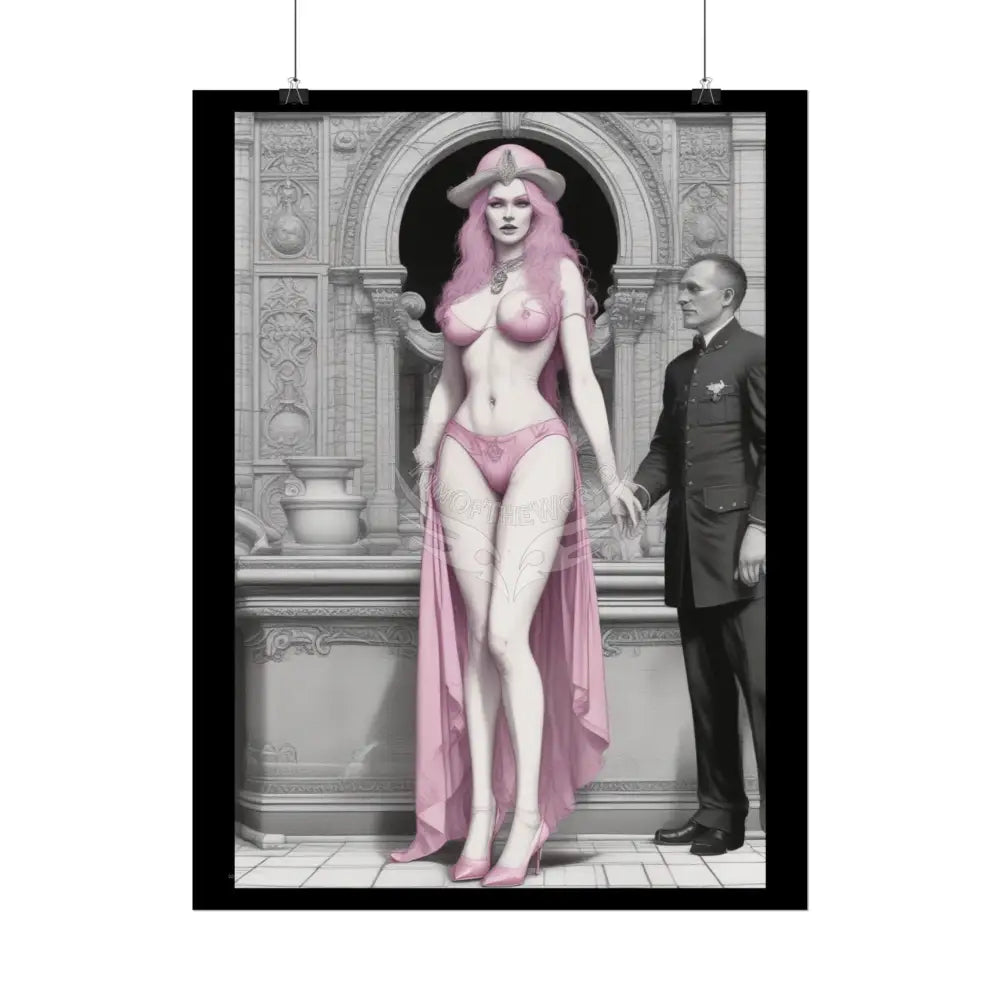 Giantess Comic ’Tall Girlfriend’ Pink Lady Art Print - Rolled Poster Poster