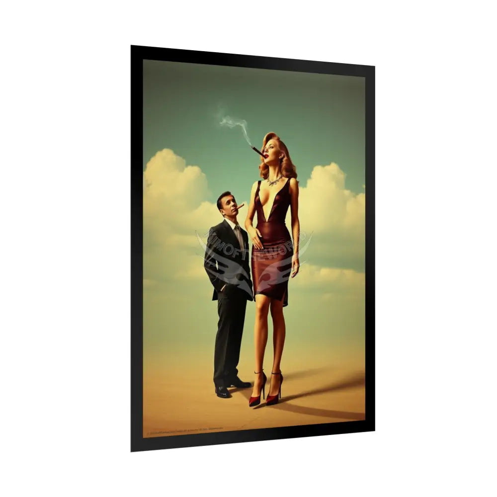 Giantess & Short-Boyfriend Rolled Poster — Tall Girlfriend Smoking Cigars Poster
