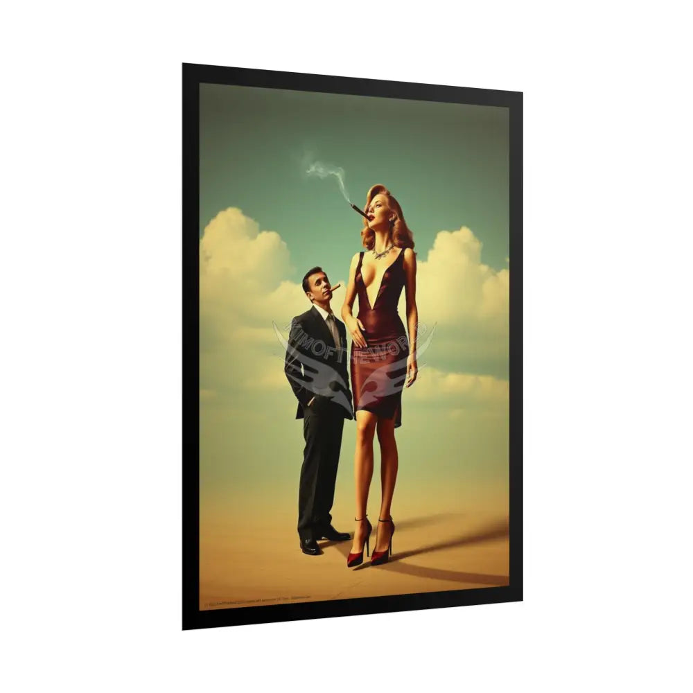 Giantess & Short-Boyfriend Rolled Poster — Tall Girlfriend Smoking Cigars Poster