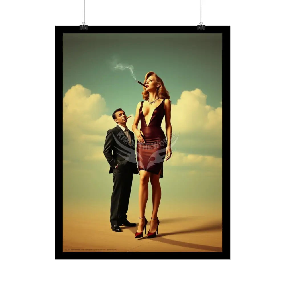 Giantess & Short-Boyfriend Rolled Poster — Tall Girlfriend Smoking Cigars Poster