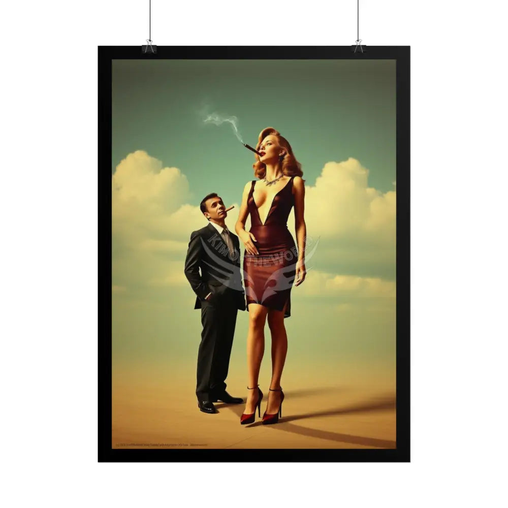 Giantess & Short-Boyfriend Rolled Poster — Tall Girlfriend Smoking Cigars Poster