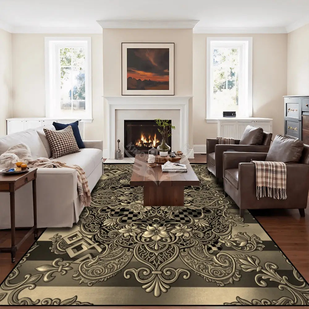 Gold 3D Celtic Fleur Design 10 ft x 8 ft Large Area Rug Floor Carpet 120’’x96’’ Rugs & Mats