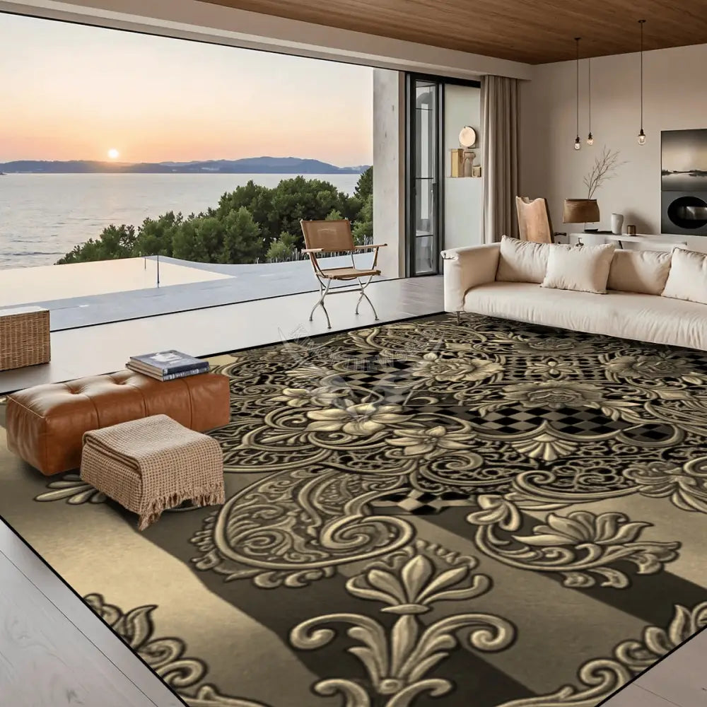 Gold 3D Celtic Fleur Design 10 ft x 8 ft Large Area Rug Floor Carpet 120’’x96’’ Rugs & Mats
