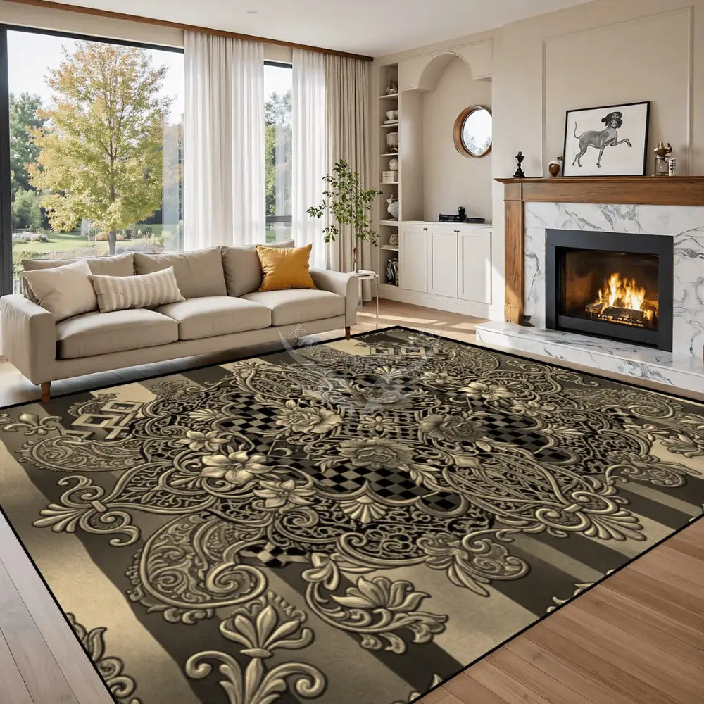 Gold 3D Celtic Fleur Design 10 ft x 8 ft Large Area Rug Floor Carpet 120’’x96’’ Rugs & Mats