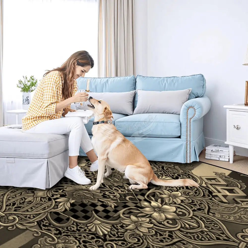 Gold 3D Celtic Fleur Design 10 ft x 8 ft Large Area Rug Floor Carpet 120’’x96’’ Rugs & Mats