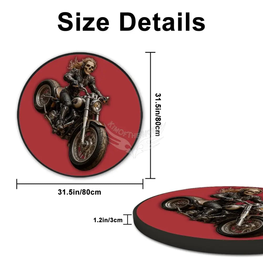 Goth Biker Chick on Scarlet - Large Round Framed Canvas Prints Wall Art 32’’ Wall Art