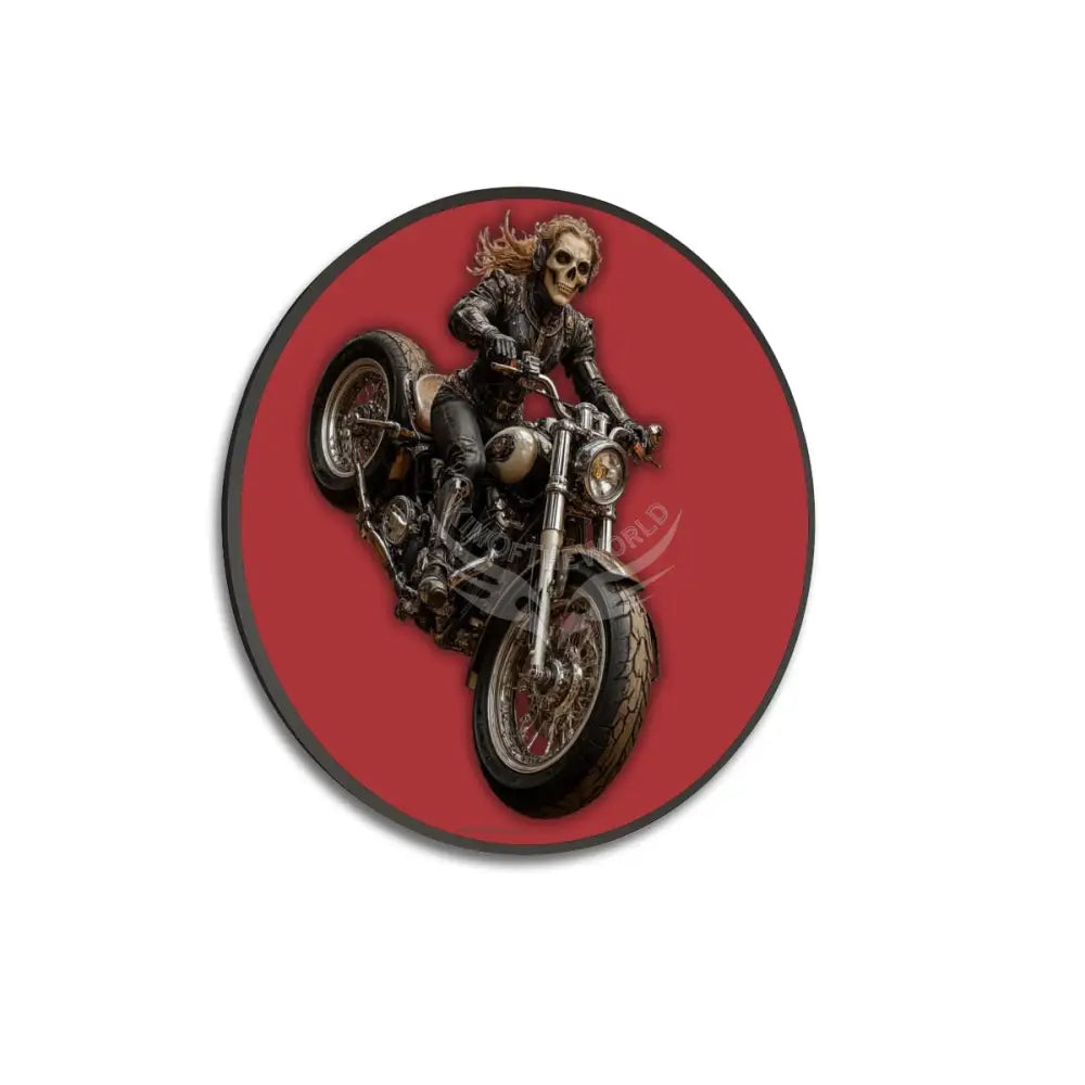 Goth Biker Chick on Scarlet - Large Round Framed Canvas Prints Wall Art 32’’ Wall Art