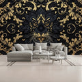 Gothc Black and Yellow Gold Fancy Jag Cat Unpasted Mural Wallpaper 144’’x100’’ - 144’’x100’’ - Wall Coverings