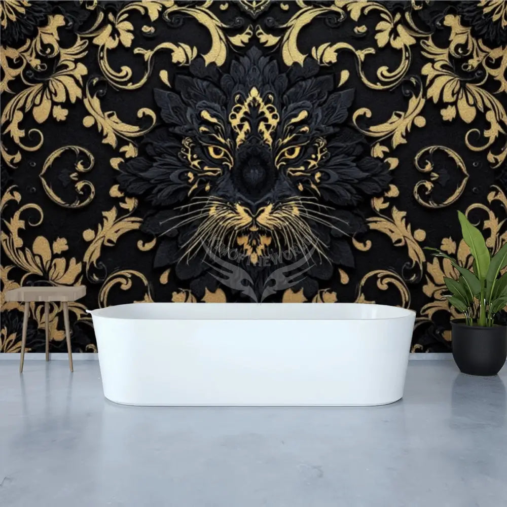 Gothc Black and Yellow Gold Fancy Jag Cat Unpasted Mural Wallpaper 144’’x100’’ - 144’’x100’’ - Wall Coverings
