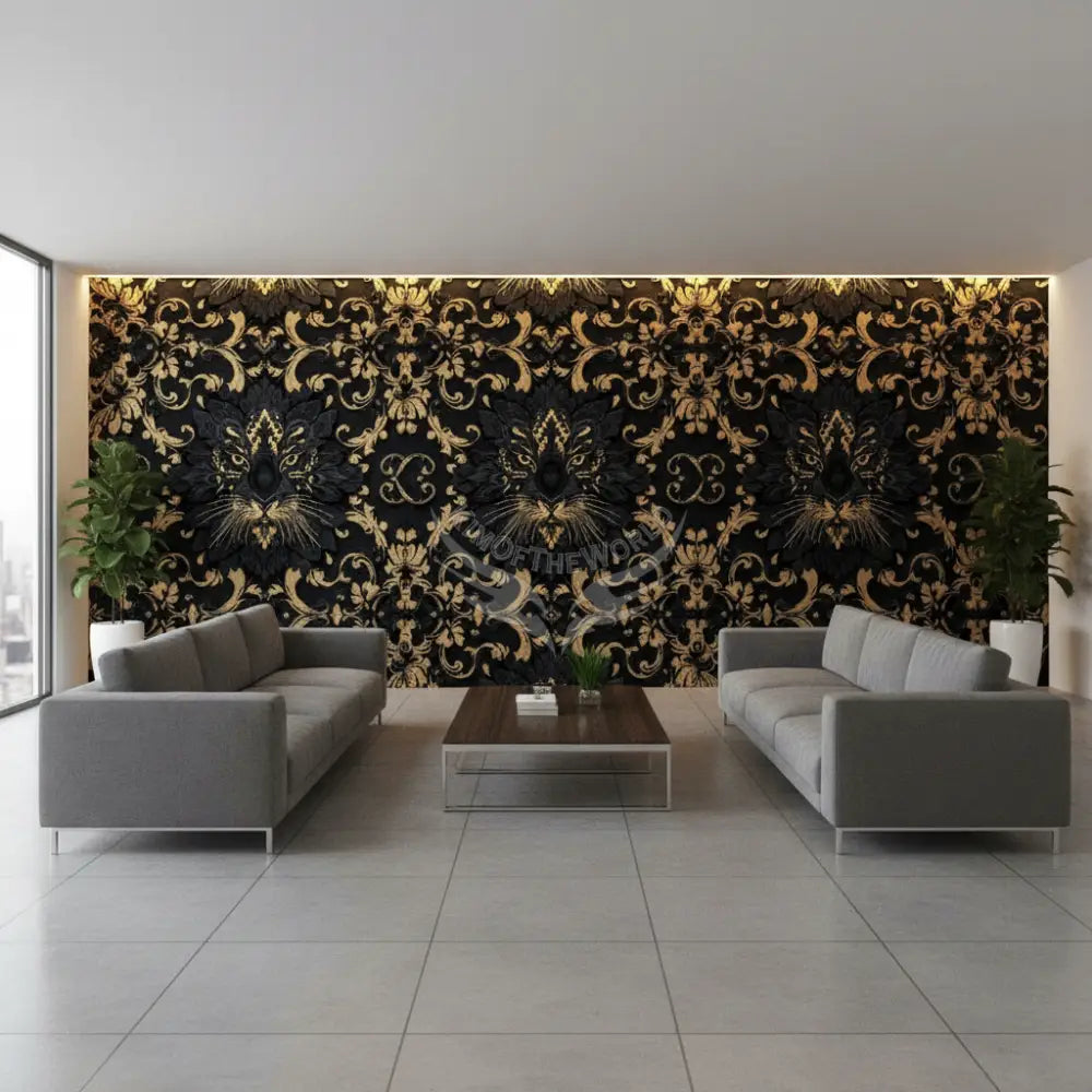 Gothc Black and Yellow Gold Fancy Jag Cat Unpasted Mural Wallpaper 144’’x100’’ - 144’’x100’’ - Wall Coverings
