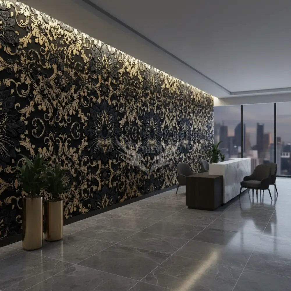 Gothc Black and Yellow Gold Fancy Jag Cat Unpasted Mural Wallpaper 144’’x100’’ - 144’’x100’’ - Wall Coverings
