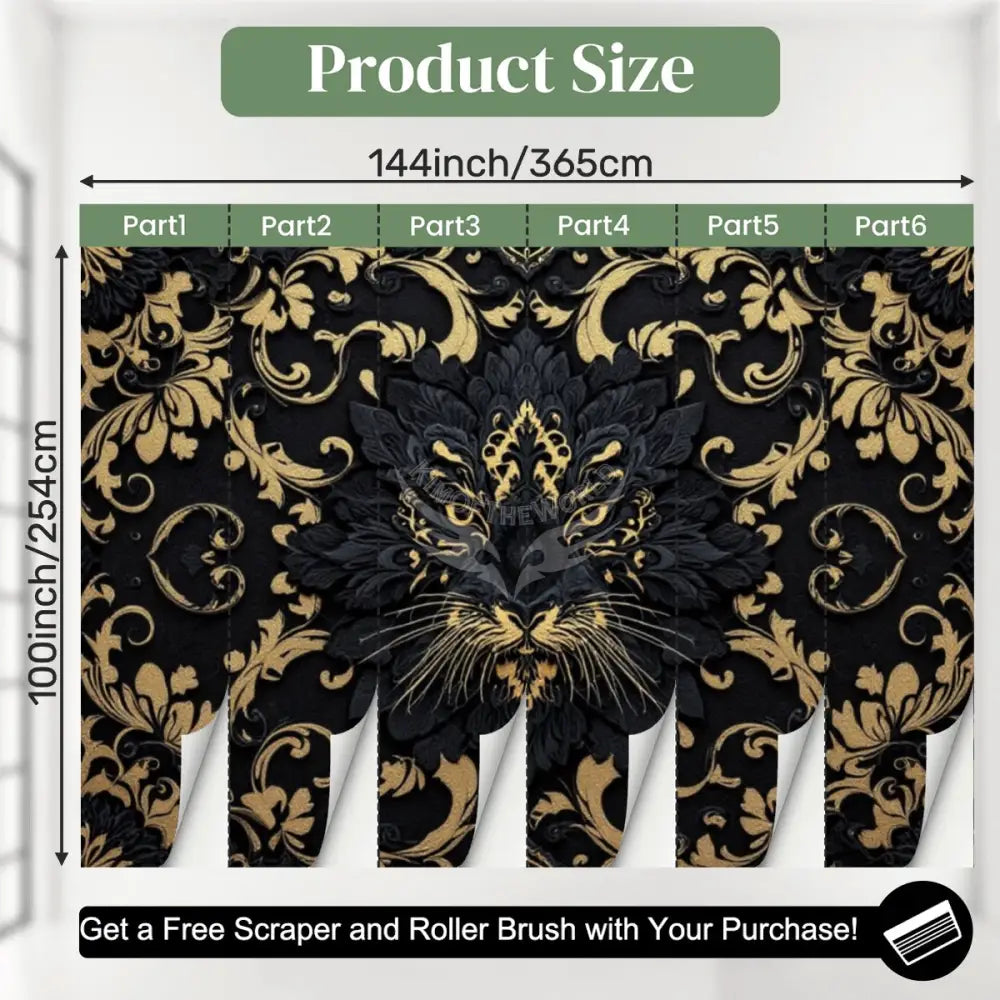 Gothc Black and Yellow Gold Fancy Jag Cat Unpasted Mural Wallpaper 144’’x100’’ - 144’’x100’’ - Wall Coverings