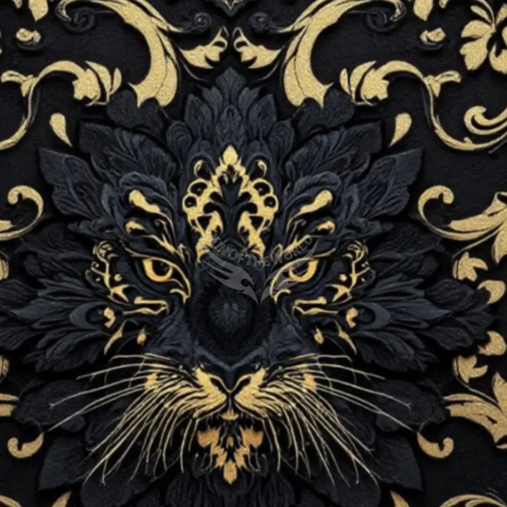 Gothc Black and Yellow Gold Fancy Jag Cat Unpasted Mural Wallpaper 144’’x100’’ - 144’’x100’’ - Wall Coverings