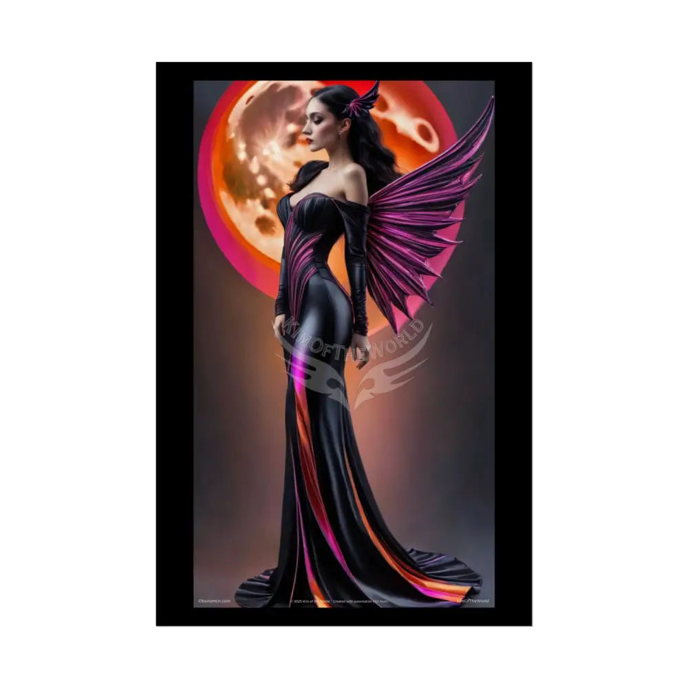 Gothic 3D Black Satin High Fashion Surreal Portrait Black & Orange Halloween Satin 3D Moon Art Poster — Goth Girl