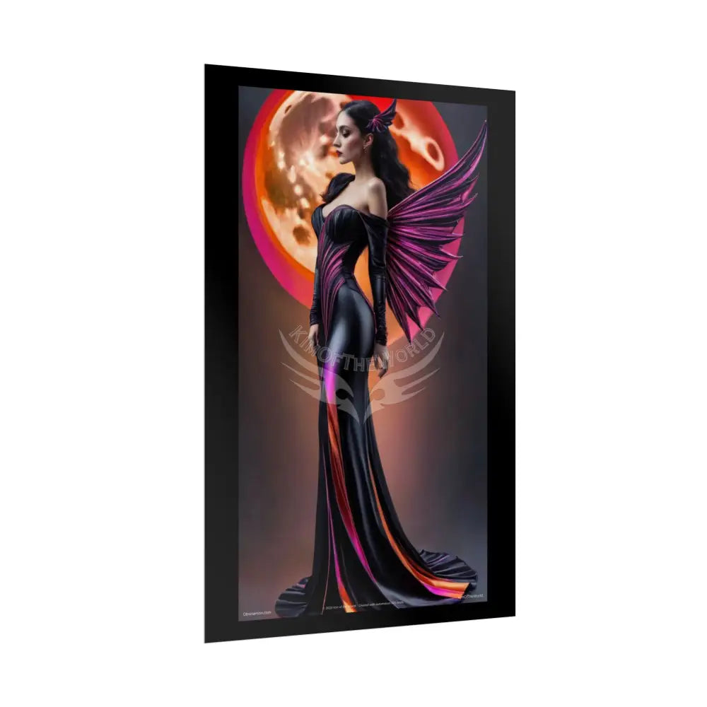 Gothic 3D Black Satin High Fashion Surreal Portrait Black & Orange Halloween Satin 3D Moon Art Poster — Goth Girl