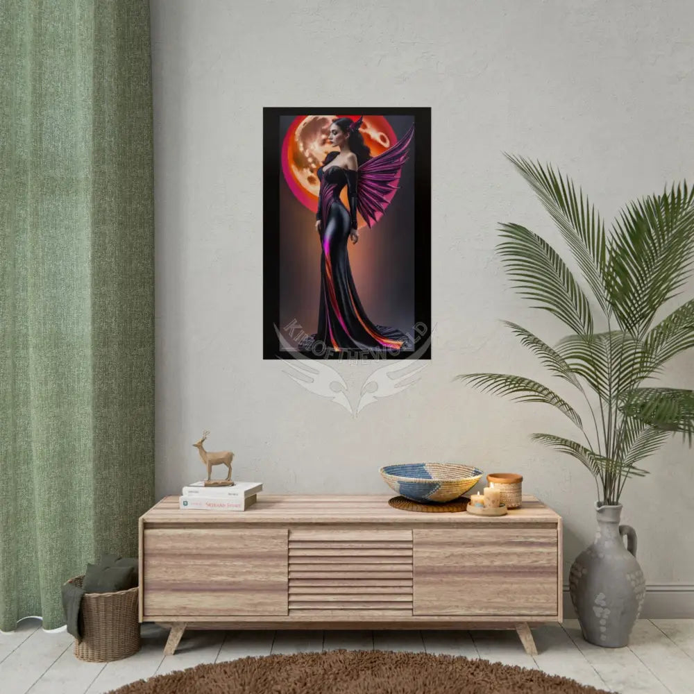 Gothic 3D Black Satin High Fashion Surreal Portrait Black & Orange Halloween Satin 3D Moon Art Poster — Goth Girl