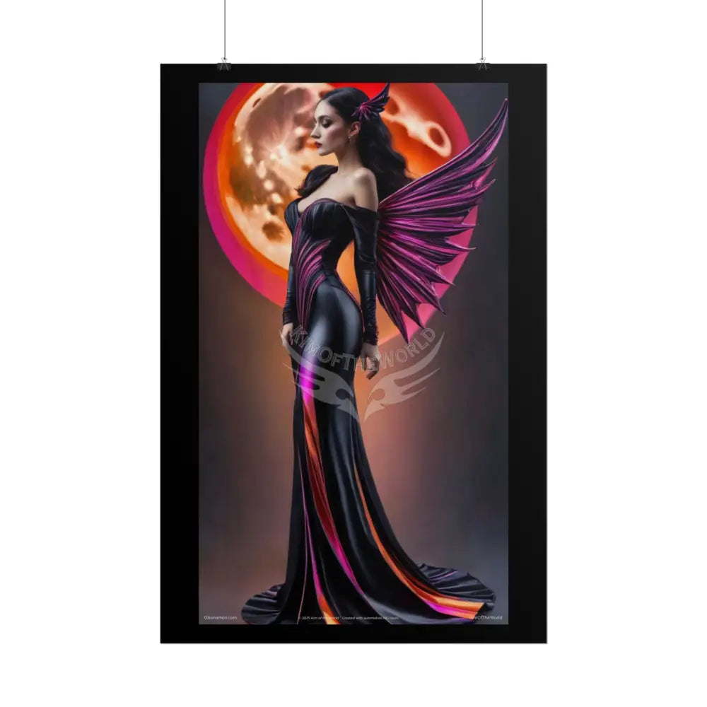 Gothic 3D Black Satin High Fashion Surreal Portrait Black & Orange Halloween Satin 3D Moon Art Poster — Goth Girl