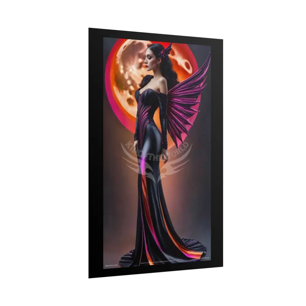 Gothic 3D Black Satin High Fashion Surreal Portrait Black & Orange Halloween Satin 3D Moon Art Poster — Goth Girl