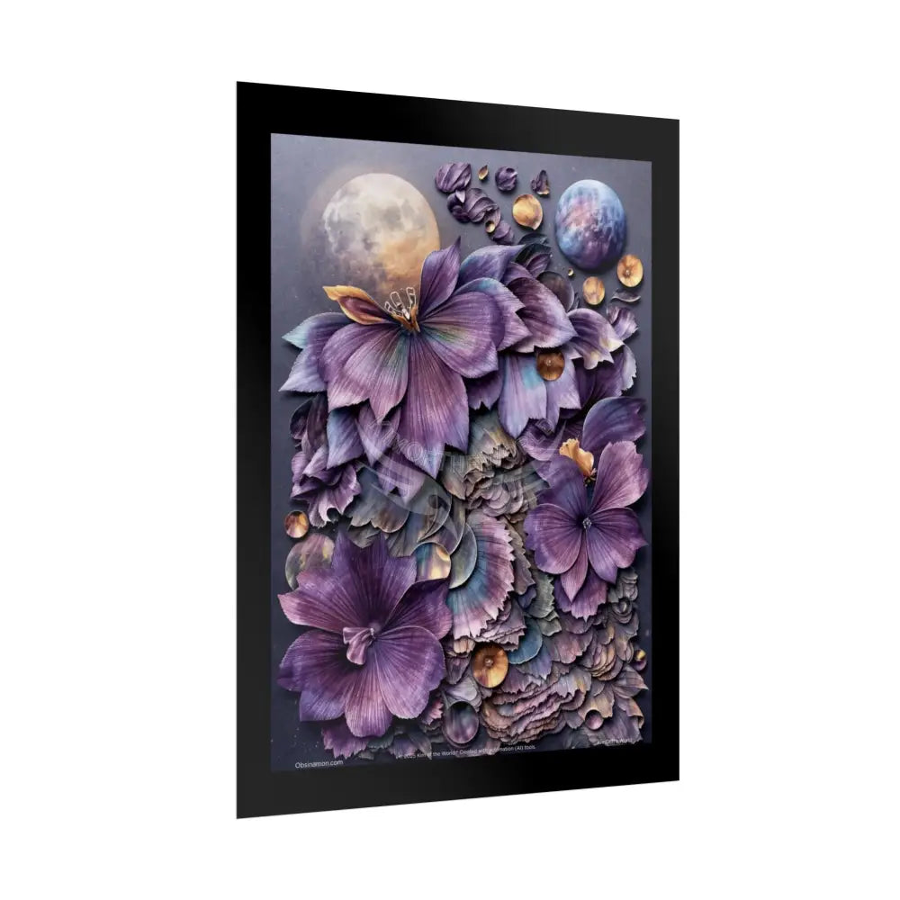 Gothic 3D Floral Moon Purple Surreal Wonderland Art Poster — 3D Dimensions of Inspiration Rolled Print Poster