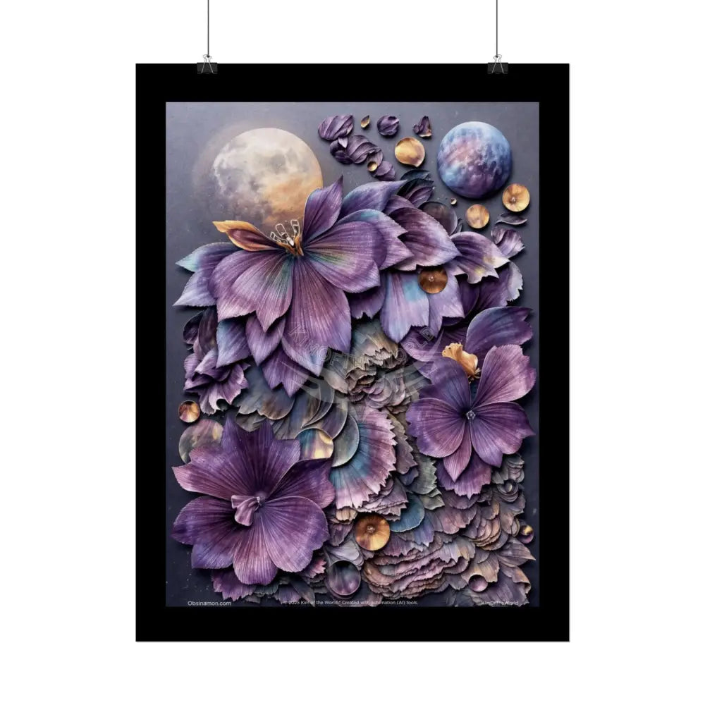Gothic 3D Floral Moon Purple Surreal Wonderland Art Poster — 3D Dimensions of Inspiration Rolled Print Poster