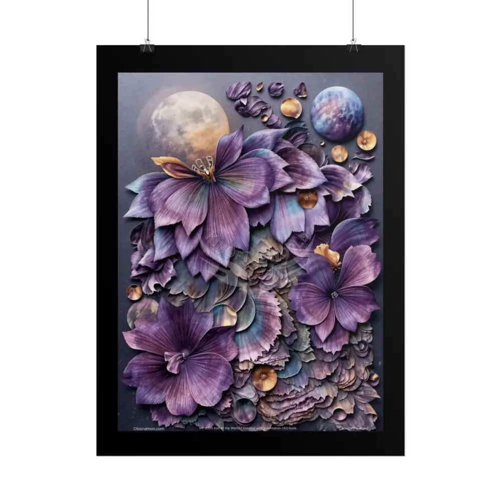 Gothic 3D Floral Moon Purple Surreal Wonderland Art Poster — 3D Dimensions of Inspiration Rolled Print Poster