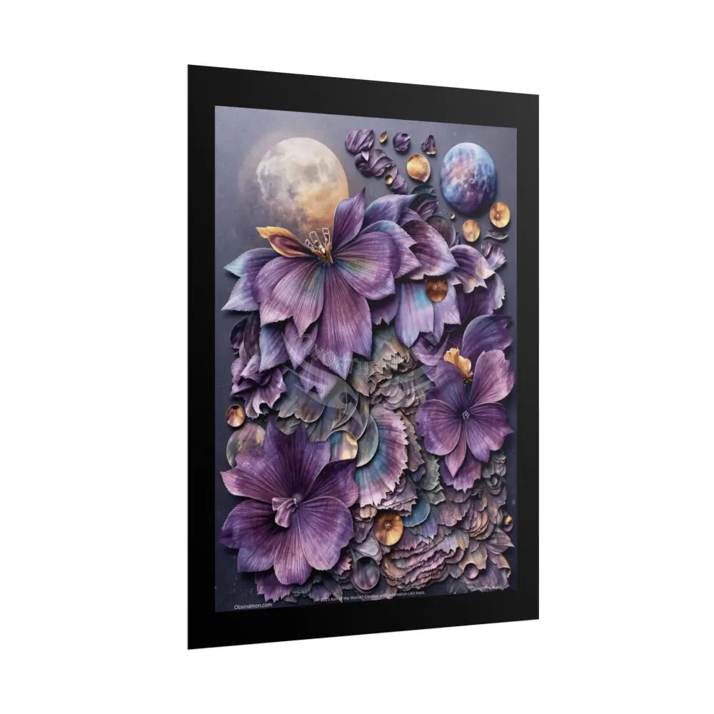 Gothic 3D Floral Moon Purple Surreal Wonderland Art Poster — 3D Dimensions of Inspiration Rolled Print Poster