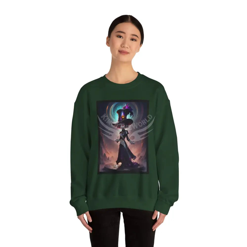 Gothic Anime Magician Empowered Lady Fantasy Signature Design Sweatshirt — Tall Giantess Fetish Art Crewneck Sweatshirt