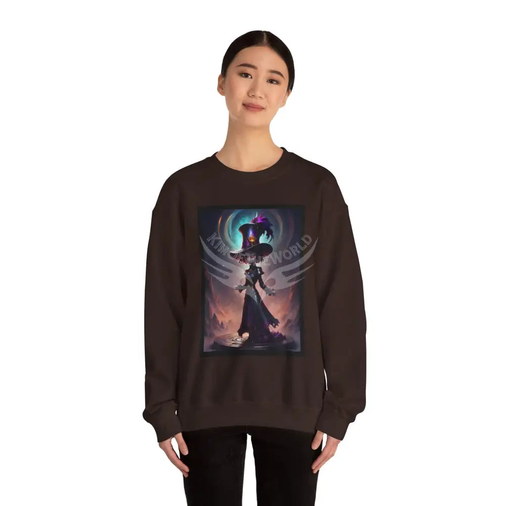 Gothic Anime Magician Empowered Lady Fantasy Signature Design Sweatshirt — Tall Giantess Fetish Art Crewneck Sweatshirt